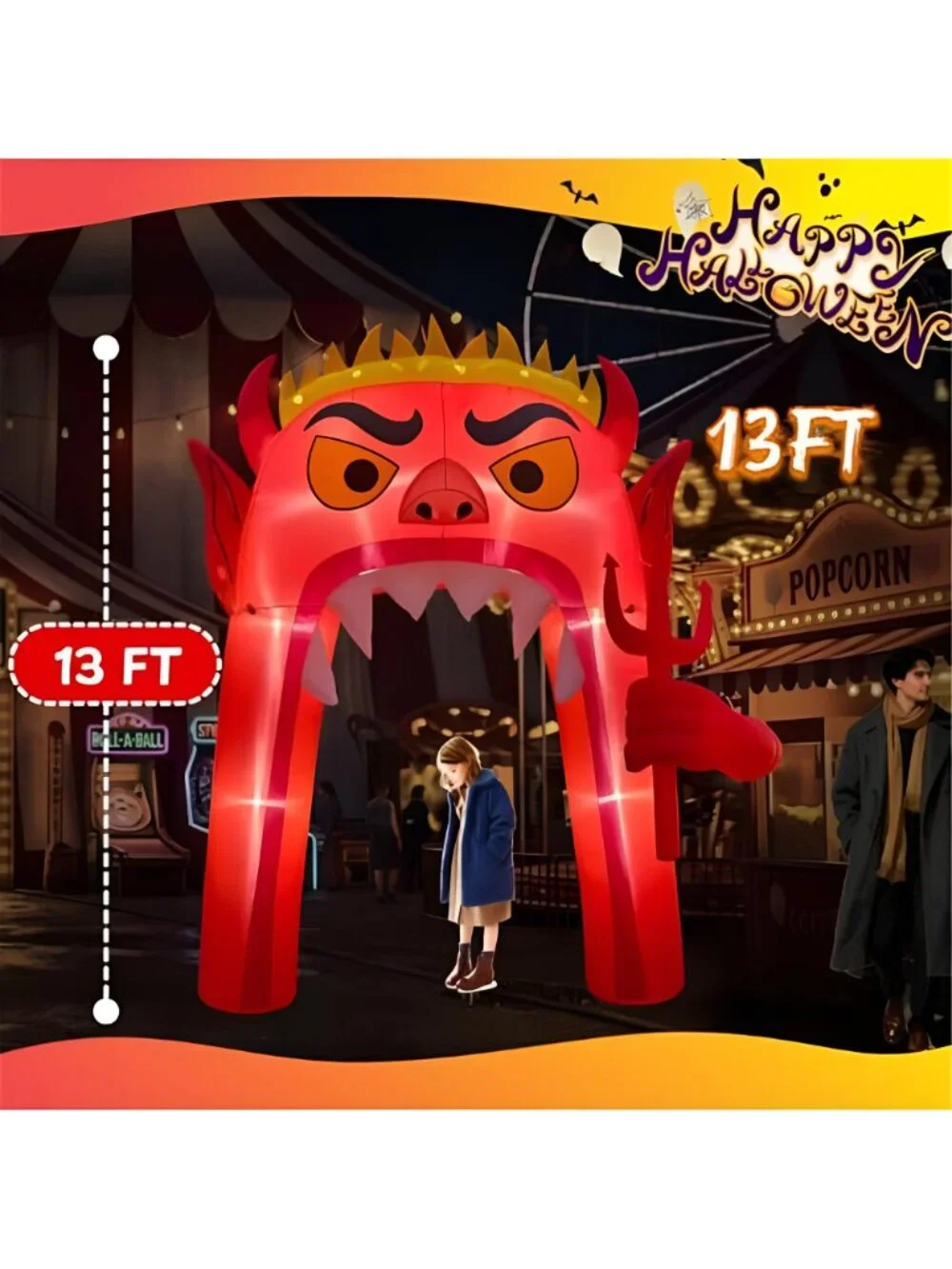 13FT Halloween Inflatable Archway, Red Devil Blow Up Yard Decor